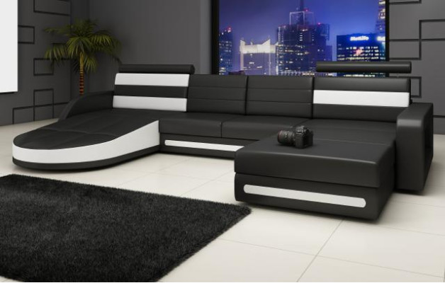 Corner sofa Sofa with USB,Upholstery U-shape Living landscape Corner sofa Xxl Black new