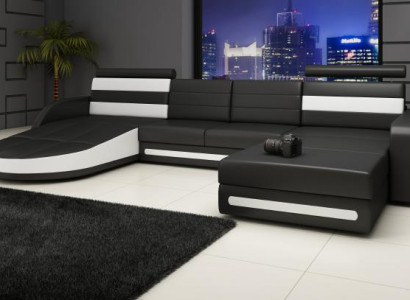 Corner sofa Sofa with USB,Upholstery U-shape Living landscape Corner sofa Xxl Black new
