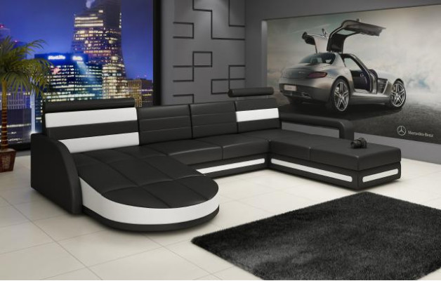 Corner sofa Sofa with USB,Upholstery U-shape Living landscape Corner sofa Xxl Black new
