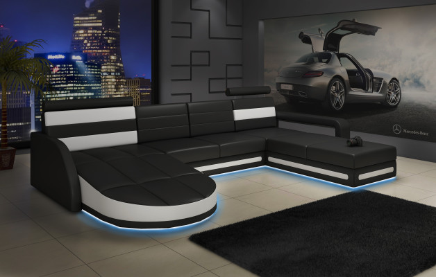 Corner sofa Sofa with USB,Upholstery U-shape Living landscape Corner sofa Xxl Black new