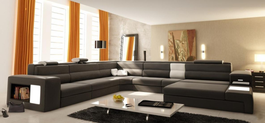 Design Sofa Couch Seat Leather Corner Upholstery Suite Living landscape Corner sofa A1 Blue