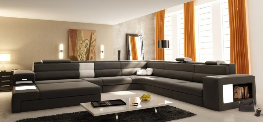 Design Sofa Couch Seat Leather Corner Upholstery Suite Living landscape Corner sofa A1 Blue