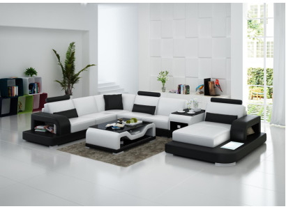 Leather sofa Couch Living landscape Corner sofa Corner Suite Design Modern Sofa with USB