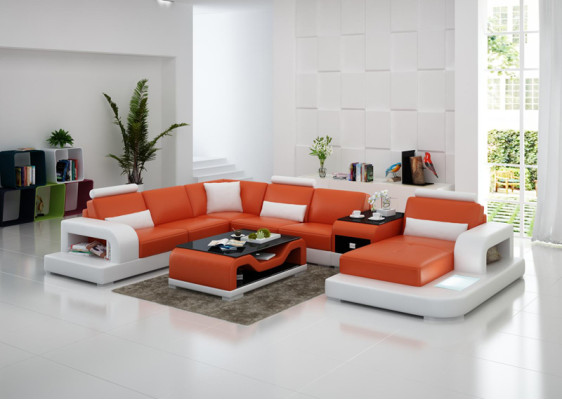Leather sofa Couch Living landscape Corner sofa Corner Suite Design Modern Sofa with USB