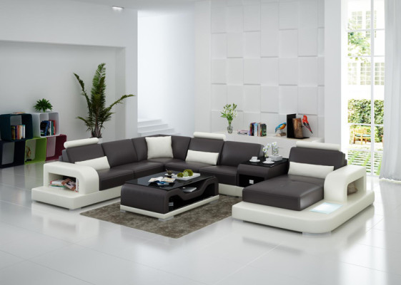 Leather sofa Couch Living landscape Corner sofa Corner Suite Design Modern Sofa with USB