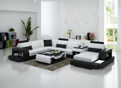 Leather Sofa Couch Modern Living landscape Corner sofa Corner Decor Design Suite