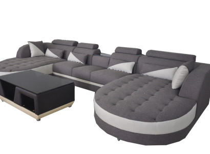 Modern textile couch + USB connection + coffee table Living landscape U-shaped corner