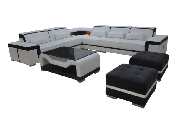 Leather Sofa with USB Upholstery Corner Couch Suite Living landscape Table Stool