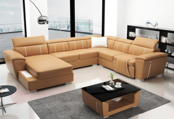 Corner sofa Living landscape Sofa Couch Upholstery Leather Design Relax Multifunction U-shape
