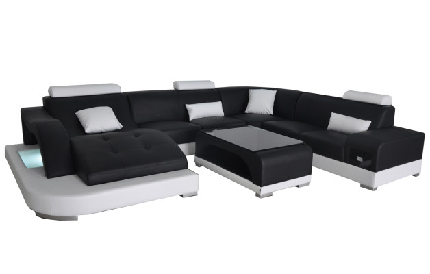 Leather Sofa Modern Seat Couch Upholstery Design Corner Living landscape + Table Couches