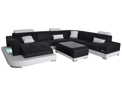 Leather Sofa Modern Seat Couch Upholstery Design Corner Living landscape + Table Couches