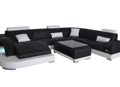 Leather Sofa Modern Seat Couch Upholstery Design Corner Living landscape + Table Couches