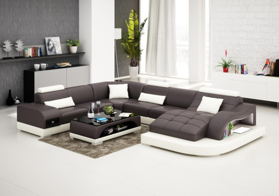 Leather Sofa Modern Seat Couch Upholstery Design Corner Living landscape + Table Couches