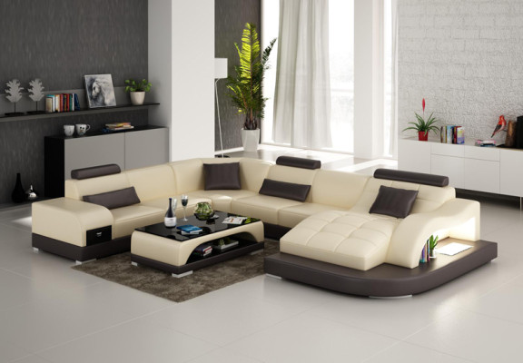 Leather Sofa Modern Seat Couch Upholstery Design Corner Living landscape + Table Couches