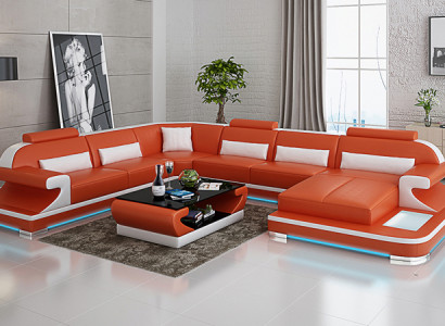 Leather sofa Couch Living landscape Corner sofa Corner Suite Design Modern Sofa G8021