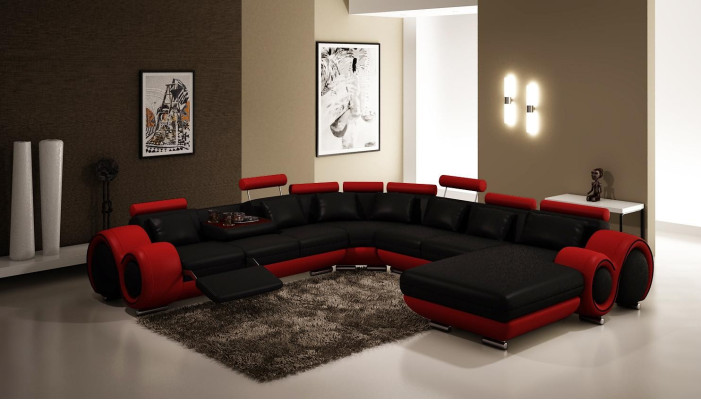 Leather sofa Couch Living landscape Corner sofa Corner Suite Design Modern Sofa with USB