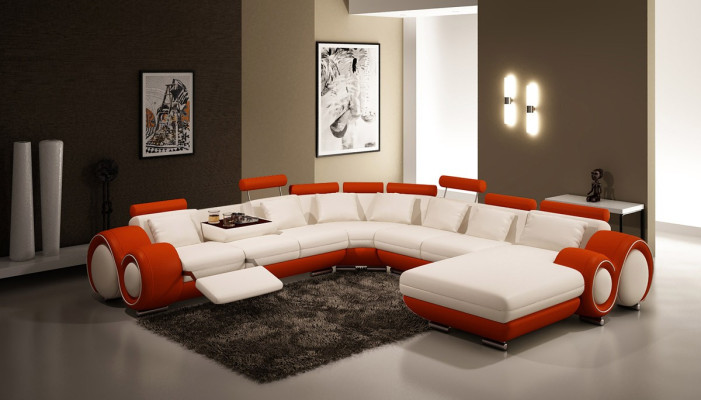 Leather sofa Couch Living landscape Corner sofa Corner Suite Design Modern Sofa with USB