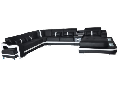 Leather Couch Upholstery Seat Design Corner Suite Sofa Living landscape + Light + USB