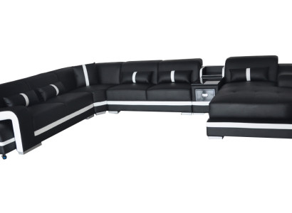Leather Couch Upholstery Seat Design Corner Suite Sofa Living landscape + Light + USB