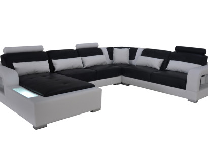 Leather Sofa + USB Couch Living landscape Corner Suite Design Modern Upholstery U-shape