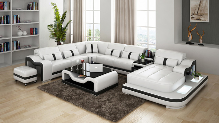 Leather sofa with USB Couch Living landscape Corner sofa Corner Suite Design Modern Sofa
