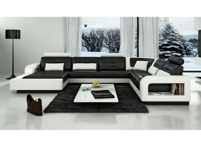 Leather sofa with USB Leather couch Sofa Suite Living landscape Corner sofa Corner sofa H2209