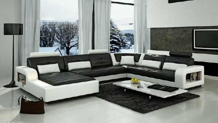 Leather sofa with USB Leather couch Sofa bed Sofa Suite Living landscape Corner sofa