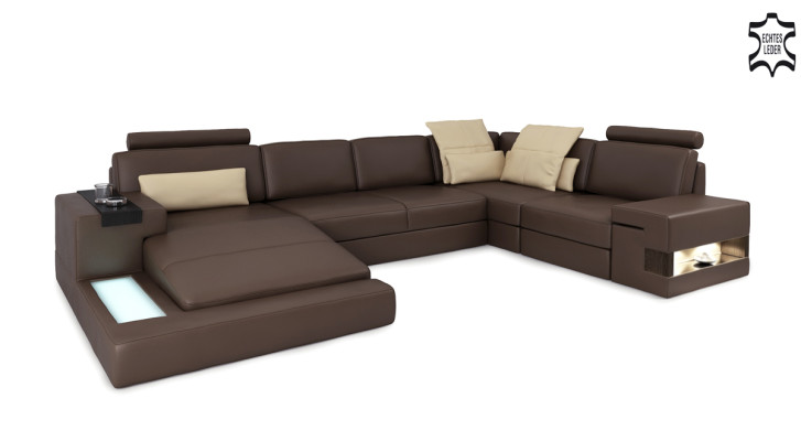 Leather sofa LED + USB Corner sofa Sofa Couch Upholstery Bellini Big Living landscape Sofas