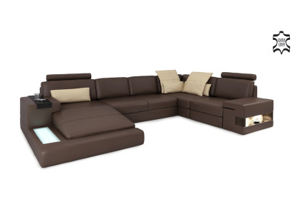 Leather sofa LED + USB Corner sofa Sofa Couch Upholstery Bellini Big Living landscape Sofas
