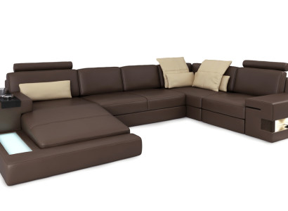 Leather sofa LED + USB Corner sofa Sofa Couch Upholstery Bellini Big Living landscape Sofas