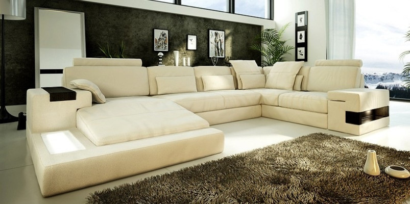 Design Leather Sofa Sofa Couch Upholstery Living landscape XXL Big Corner sofa Corner with USB