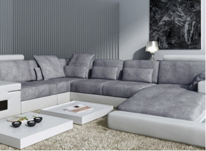 Textile Sofa USB Upholstery Corner sofa Suite Living landscape Leather sofa Design Couch