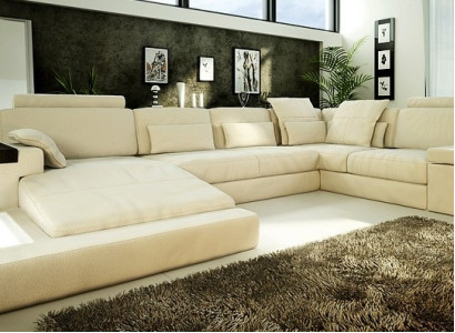 Corner sofa Living room Couch Corner sofa Sofa Upholstery Corner suite Living landscape + USB