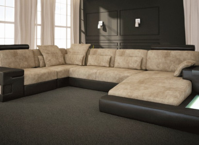 Corner sofa Sofa Living landscape U-shape Upholstery Couch Leather sofa Fabric Leather USB + LED