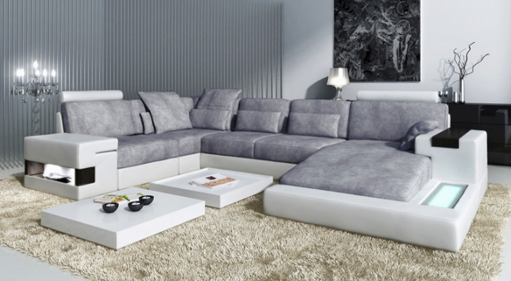 Corner sofa Sofa Living landscape U-shape Upholstery Couch Leather sofa Fabric Leather USB + LED