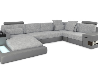 Corner sofa Living landscape U-shape Leather sofa Sofa Upholstery Couch Fabric Leather USB + LED