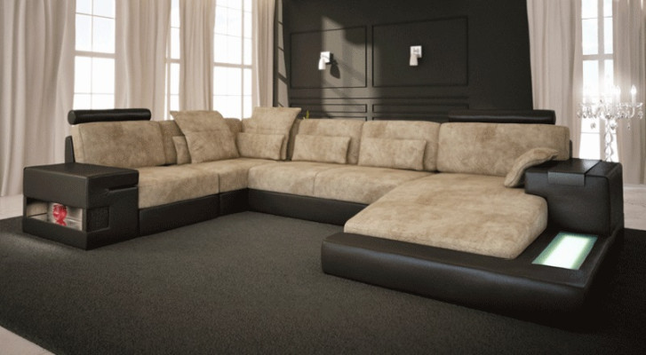 Corner sofa Living landscape U-shape Leather sofa Sofa Upholstery Couch Fabric Leather USB + LED