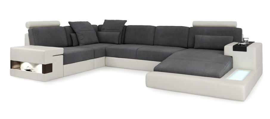 Corner sofa Living landscape U-shape Leather sofa Sofa Upholstery Couch Fabric Leather USB + LED