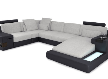 XXL Corner sofa Living landscape U-shape Leather sofa Upholstery Couch Textile Leather USB