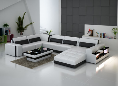 Leather sofa Couch Living landscape Corner sofa Corner Suite Design Modern Sofa G8019