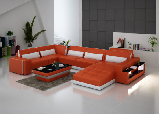 Leather sofa Couch Living landscape Corner sofa Corner Suite Design Modern Sofa G8019