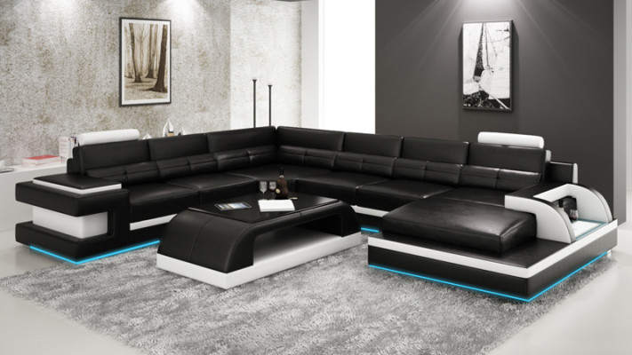 Leather sofa Couch Living landscape Corner sofa Corner Suite Design Modern Sofa L6017