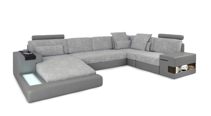Design sofa living area corner sofa sofa couch U-shape leather textile new Bellini grey