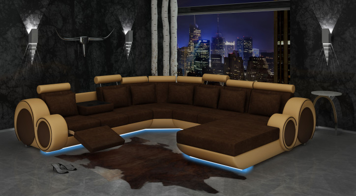 Textile SOFA XXL Living landscape Fabric COUCH BIG SOFA POLSTERECKE Corner sofa new