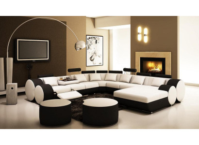 DESIGNER LEATHER SOFA XXL Living landscape BIG SOFA COUCH UPHOLSTERED CORNER Corner sofa new