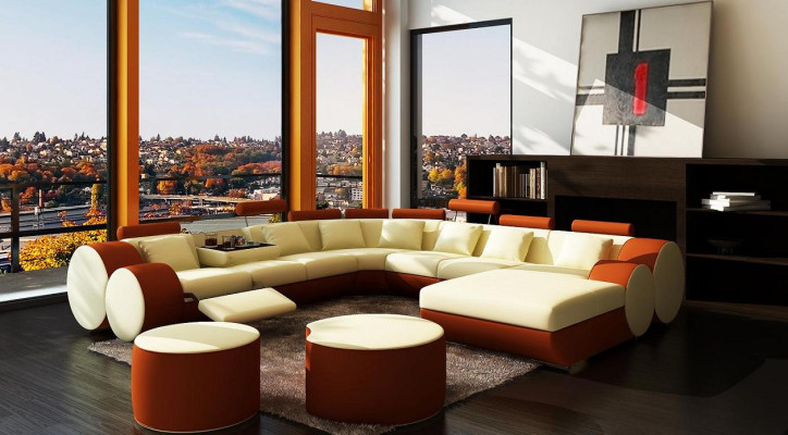 DESIGNER LEATHER SOFA XXL Living landscape BIG SOFA COUCH UPHOLSTERED CORNER Corner sofa new