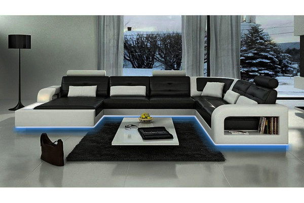 Corner sofa Sofa Couch Upholstery Living landscape Leather Corner Sofas Suite U-shape H2209