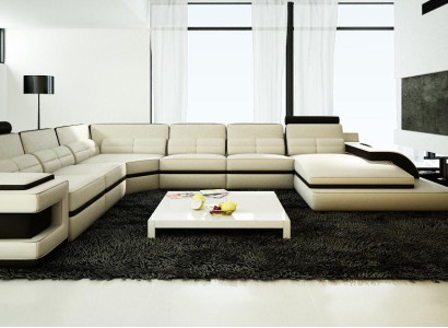 Living landscape Couch Upholstery Corner Suite Designer Leather Sofa + USB Sofa WetzlarD