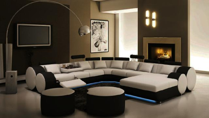 Designer leather sofa with USB XXL Living landscape Big Sofa Upholstered corner Corner sofa Relax