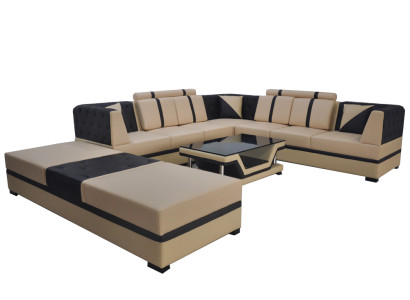 Leather Corner Sofa Couch Upholstery Seat Living Landscape Modern Design Furniture